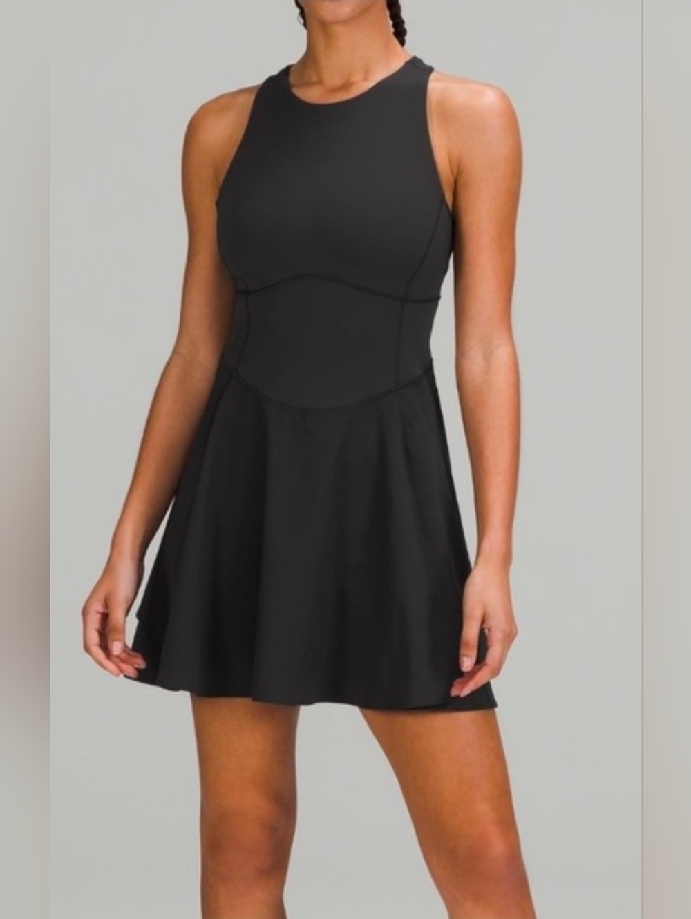 Lululemon Court Crus h Tennis Dress Black Lined Built In Shorts Size 2 4
